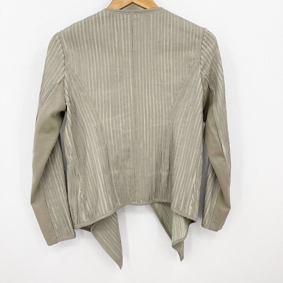 My Tribe Grey Taupe Leather Striped Open Front Waterfall Fitted Jacket - Picture 3 of 8